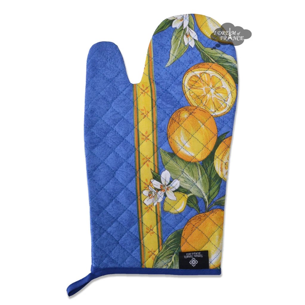 Lemons Blue French Cotton Oven Mitt by Tissus Toselli by I Dream of France