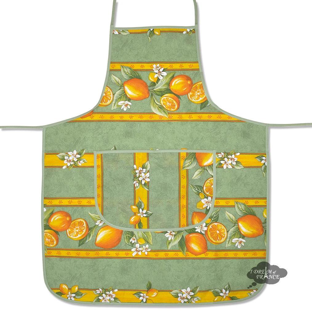Lemons Green Cotton Kitchen Apron by Tissus Toselli by I Dream of France