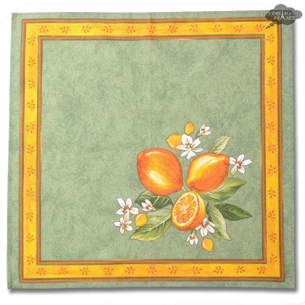 Lemons Green Provence Cotton Napkin by Tissus Toselli by I Dream of France
