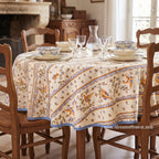 French Provencal tablecloth - Acrylic coated cotton, Spill-proof - 58" round - Moustiers blue | Tissus Toselli