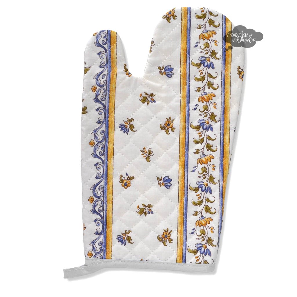 Moustiers Blue & Cream Cotton Oven Mitt by Tissus Toselli by I Dream of France