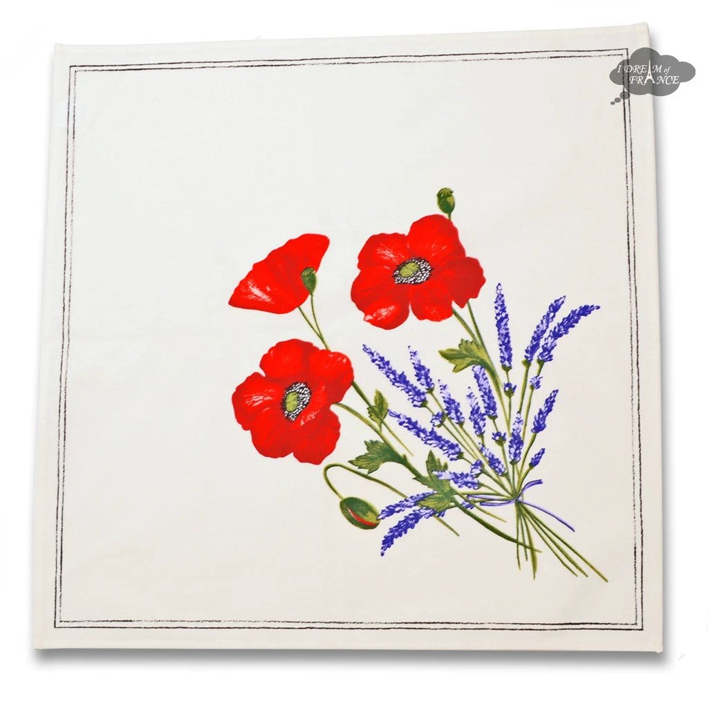 Poppies Cream Provence Cotton Napkin by Tissus Toselli by I Dream of France
