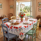 French Provencal tablecloth - Acrylic coated cotton, Spill-proof - 60x96" Rectangular - Poppies ivory | Tissus Toselli
