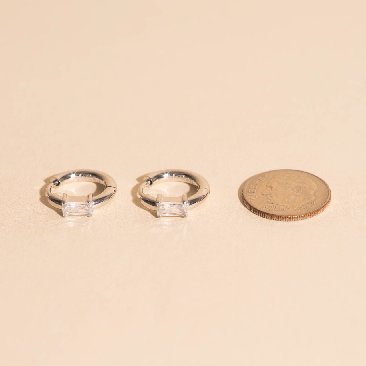 Titanium Baguette Crystal Rounded Huggie Hoop Earrings Rounded Huggie Hoops La Vie Bien Titanium Baguette Crystal Rounded Huggie Hoop Earrings
