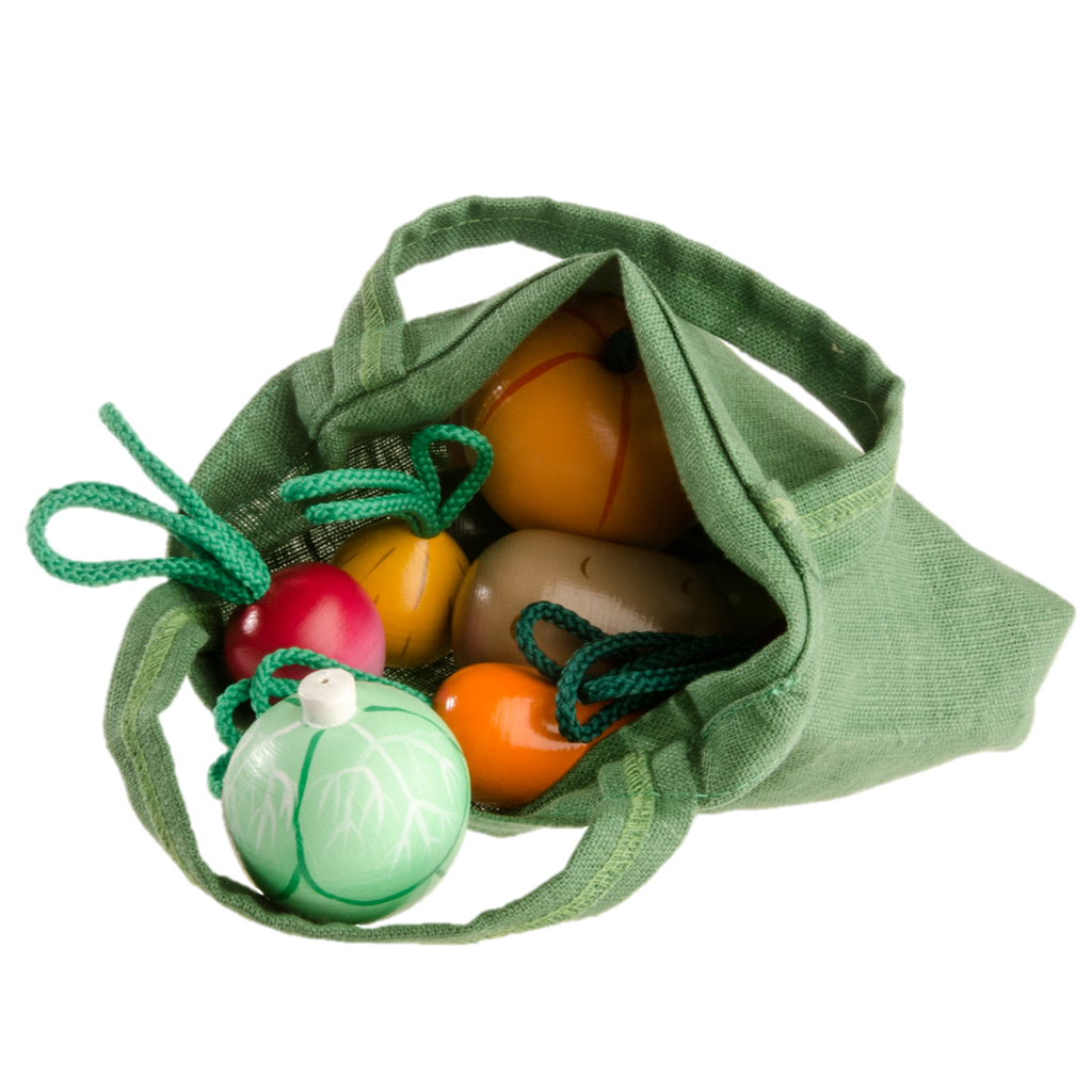 Wooden Play Vegetables with a Tote