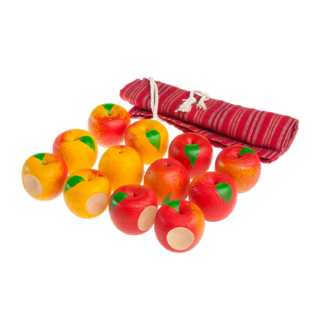 Educational Apple Counters Toy set of 12 in linen bag