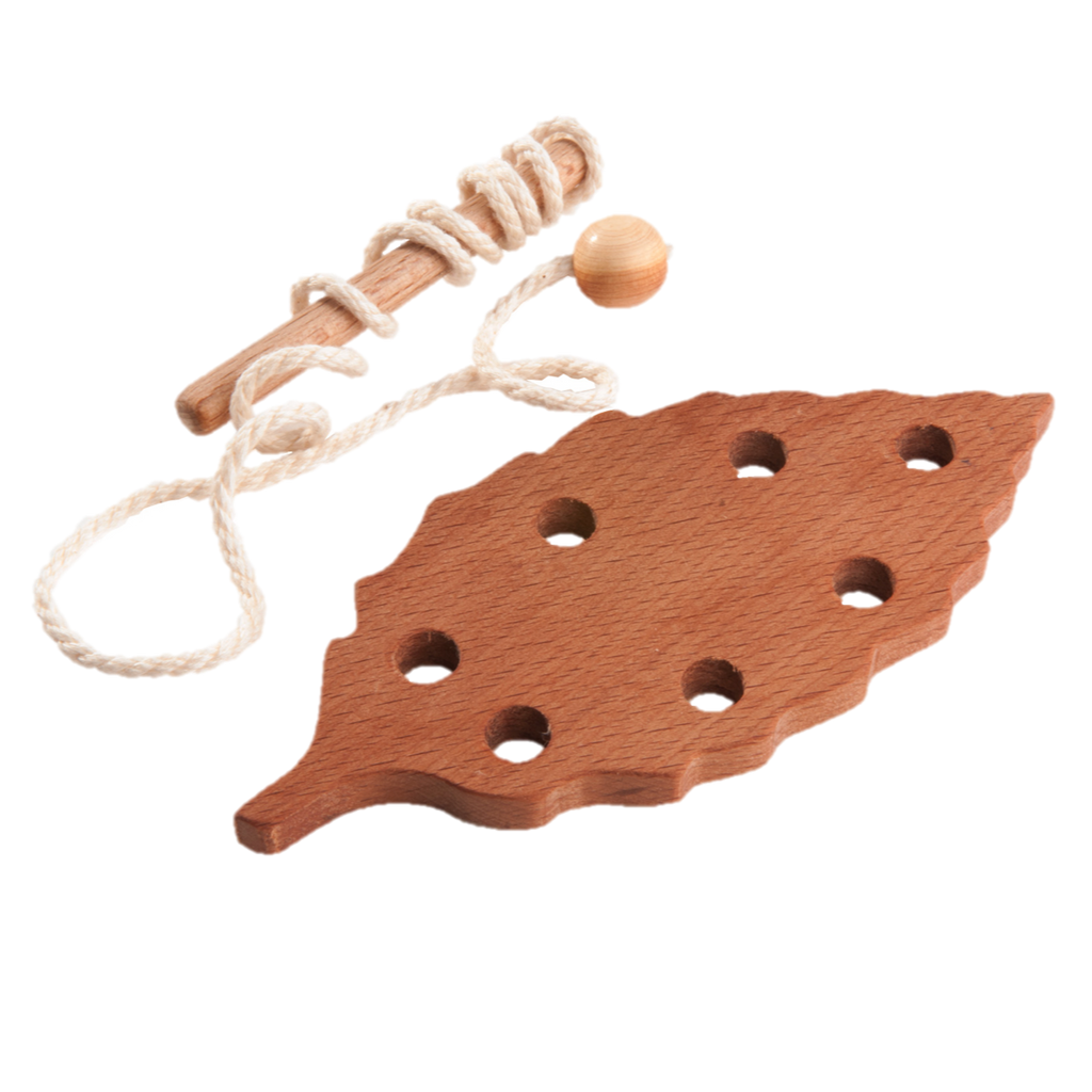 Montessori Wooden Lacing Toy — Leaf Set of 3