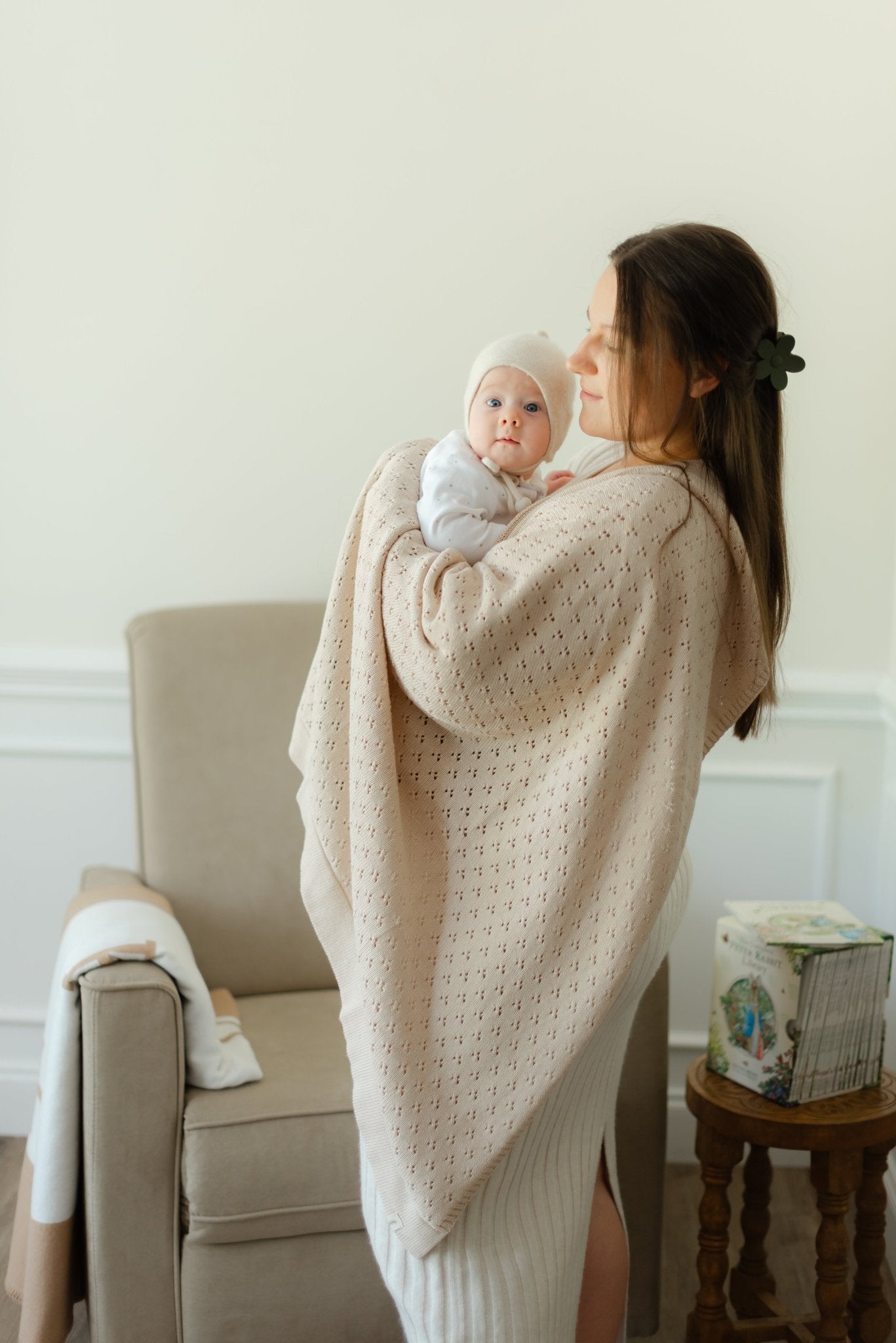 Toffee Pointelle Knit Blanket La Vie Bien Toffee Pointelle Knit Blanket