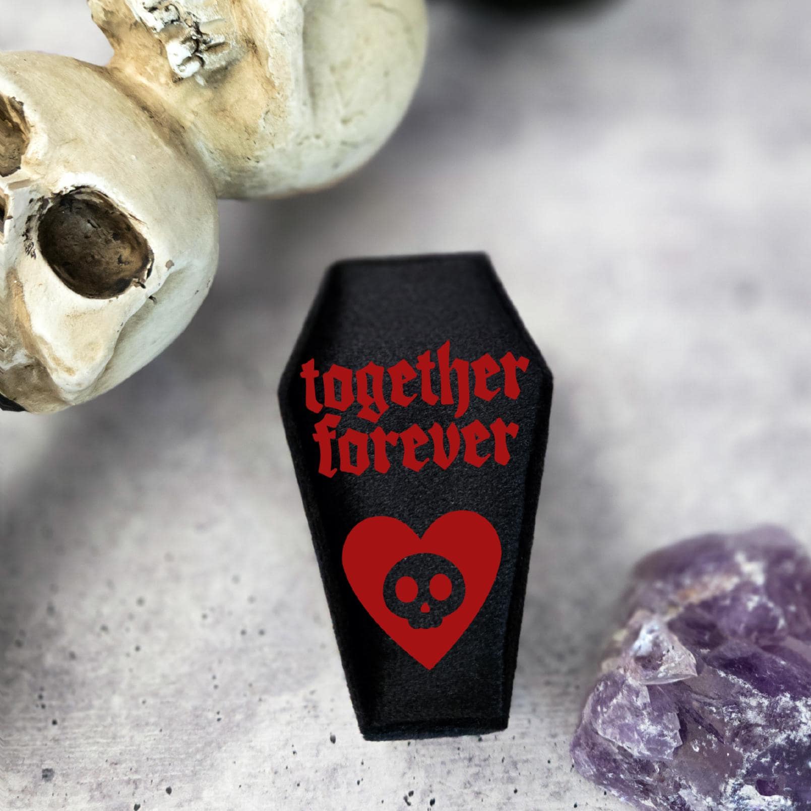 Together Forever Black Velvet Coffin Ring Box Home Decor La Vie Bien Together Forever Black Velvet Coffin Ring Box