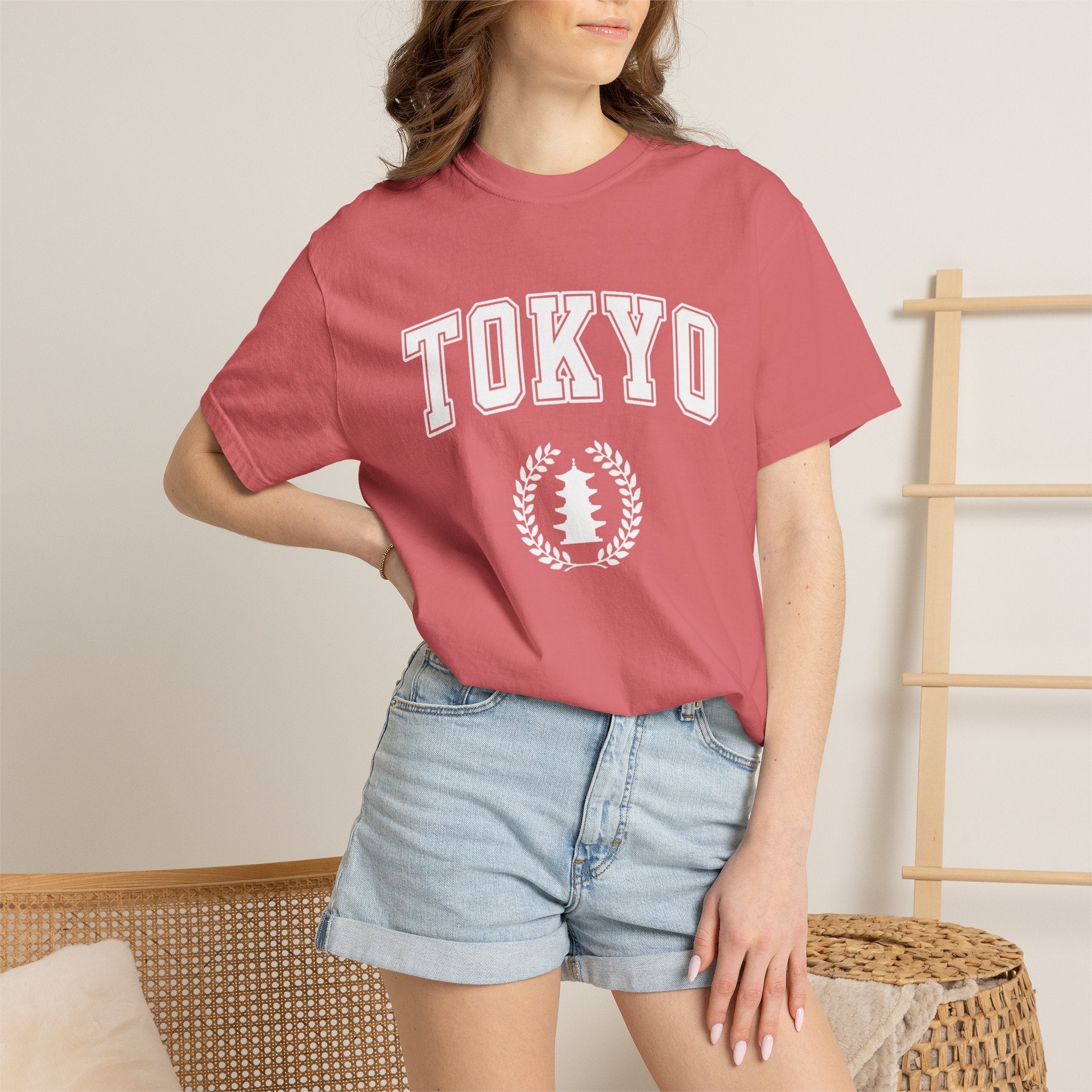 Tokyo Vintage-Style pagoda with laurel T-Shirt — Collegiate Graphic Tee T-Shirt La Vie Bien Tokyo Vintage-Style pagoda with laurel T-Shirt — Collegiate Graphic Tee