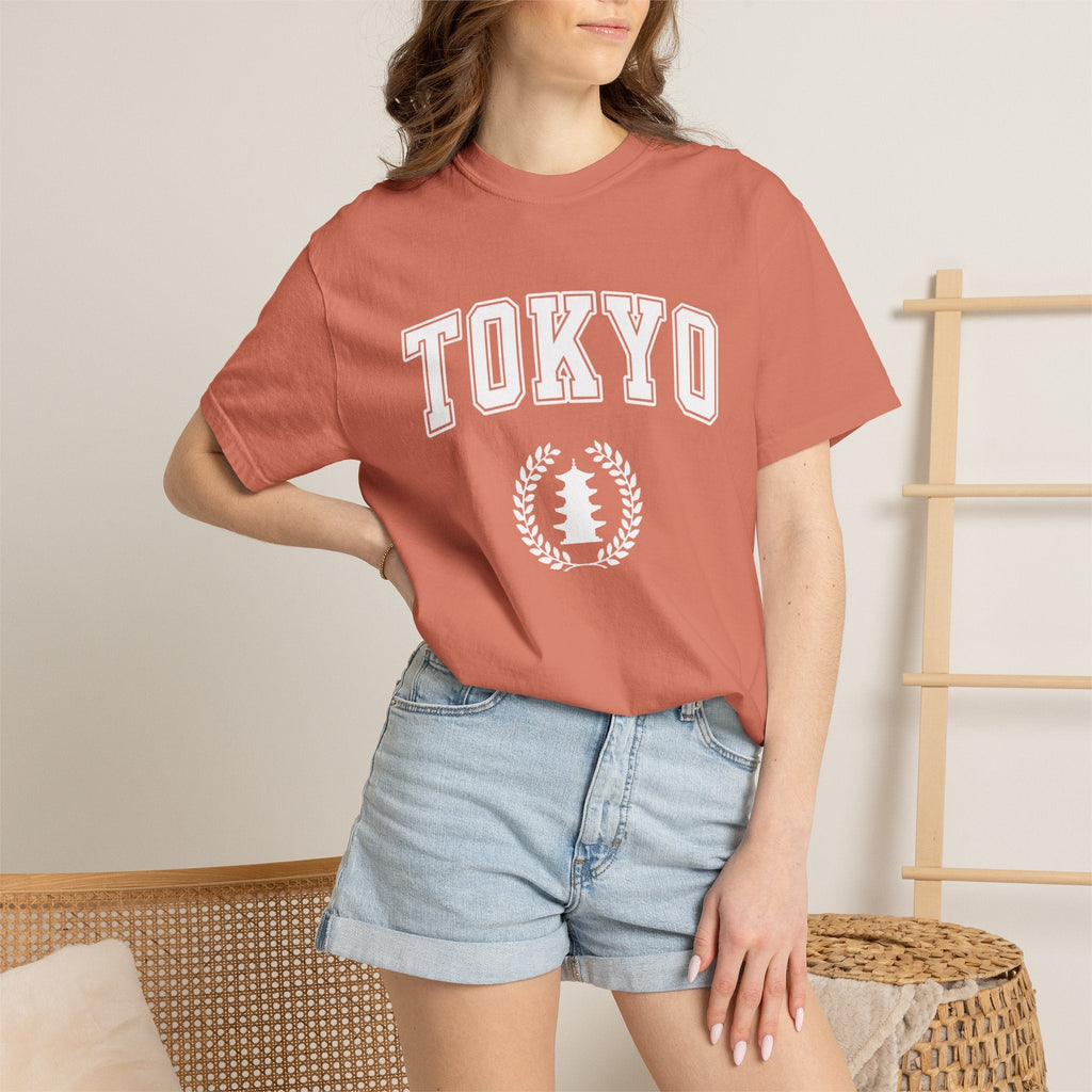 Tokyo Vintage-Style pagoda with laurel T-Shirt — Collegiate Graphic Tee T-Shirt La Vie Bien Tokyo Vintage-Style pagoda with laurel T-Shirt — Collegiate Graphic Tee