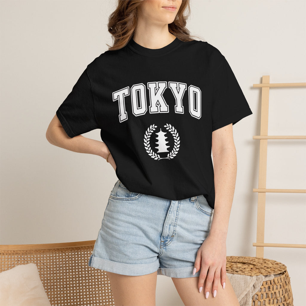 Tokyo Vintage-Style pagoda with laurel T-Shirt — Collegiate Graphic Tee T-Shirt La Vie Bien Tokyo Vintage-Style pagoda with laurel T-Shirt — Collegiate Graphic Tee