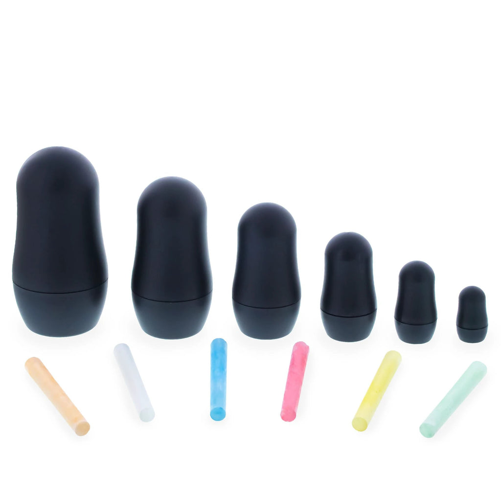 Set of 6 Chalkboard Plastic Nesting Dolls with Color Chalks Reusable DIY Drawing Matryoshka Craft Kit by BestPysanky