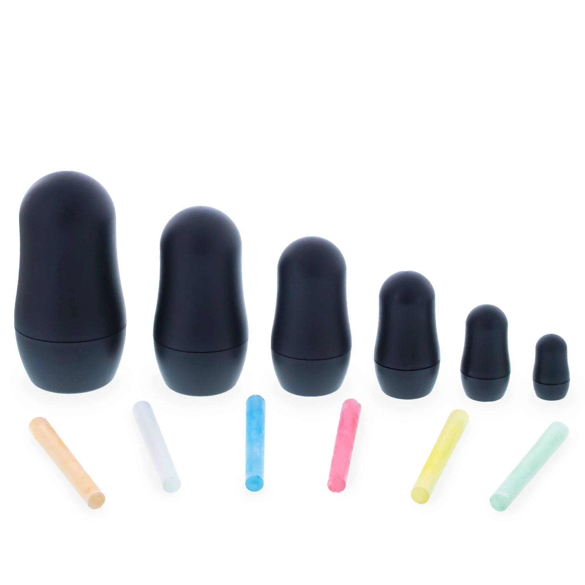 Set of 6 Chalkboard Plastic Nesting Dolls with Color Chalks Reusable DIY Drawing Matryoshka Craft Kit by BestPysanky