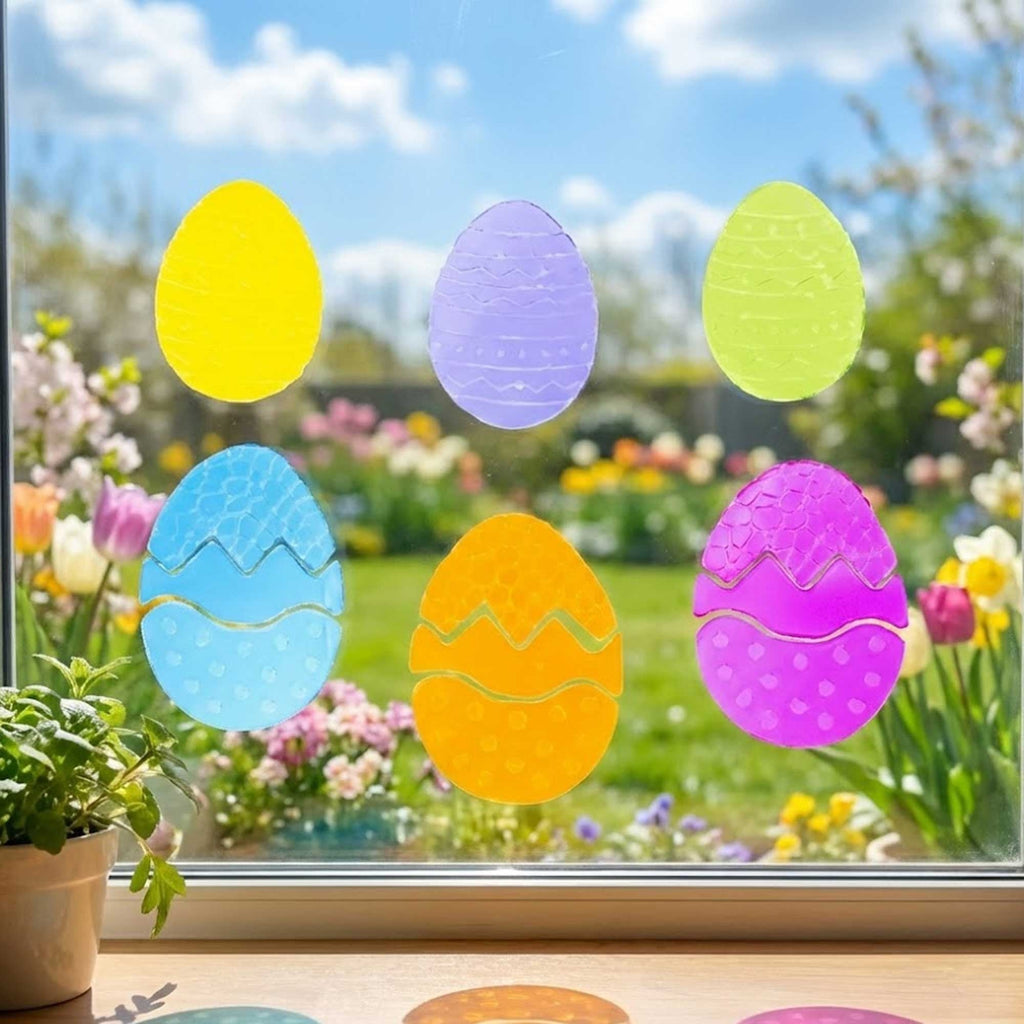 Set of 6 Easter Egg Gel Window Clings Gel Decorations