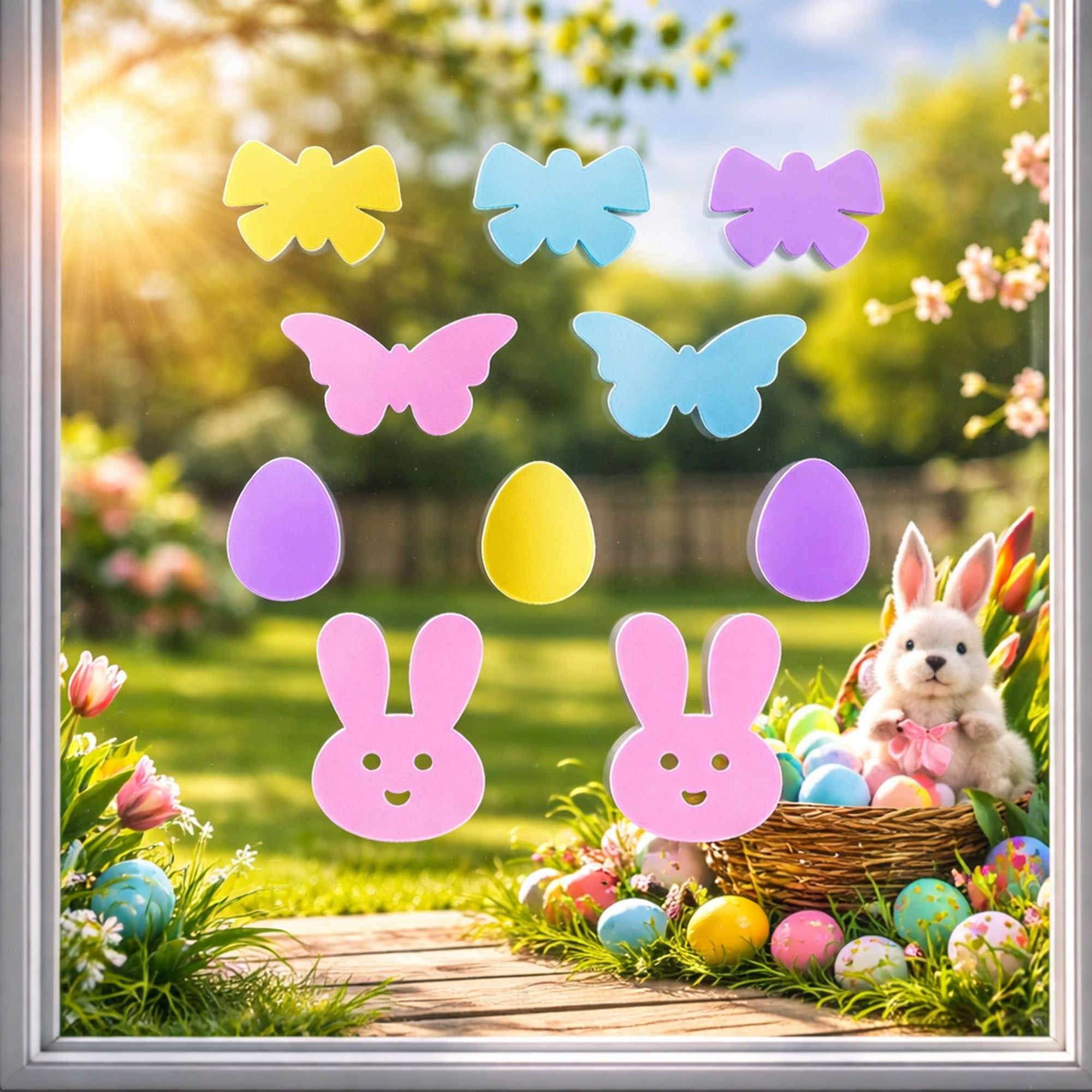 10 Easter Gel Window Clings Bunny Egg Butterfly Spring Home Party Décor