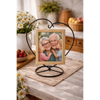 Heart-Shaped Hanging Photo Picture Frame and Black Metal Ornament Stand 9.75 Inches