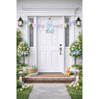 Easter Bunny Hanging Wall Sign With Pastel Florals Decor 11.5 Inches Tall
