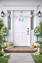 Easter Bunny Hanging Wall Sign With Pastel Florals Decor 11.5 Inches Tall