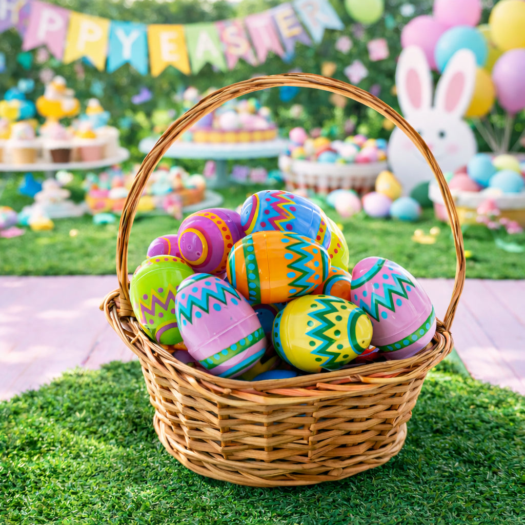 Set of 12 Large Geometric Plastic Easter Eggs 3 Inches
