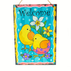 Easter Chick Decorative Wall Sign Spring Welcome Hanging Plaque with Floral Design 10 Inches