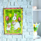 Easter Bunny Decorative Wall Sign Spring Egg Hunt Hanging Plaque with Flowers 10 Inches Tall