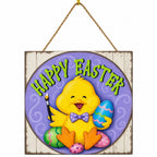 Happy Easter Chick Decorative Wall Plaque with Painted Egg Accents 10 Inches Tall