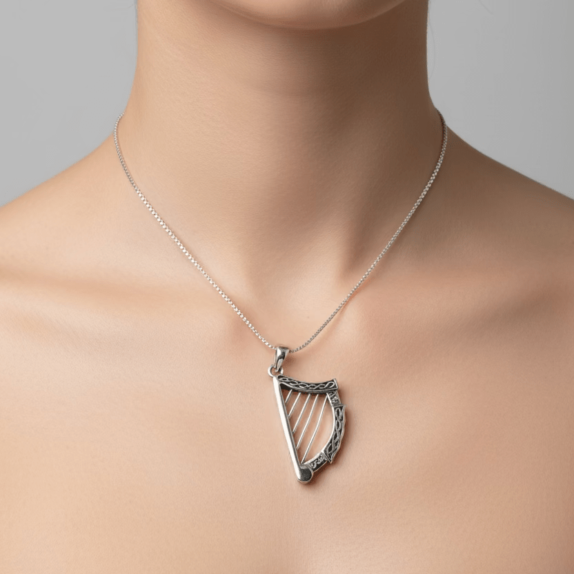Torlogh Celtic Irish Harp Necklace in Sterling Silver Pendant La Vie Bien Torlogh Celtic Irish Harp Necklace in Sterling Silver