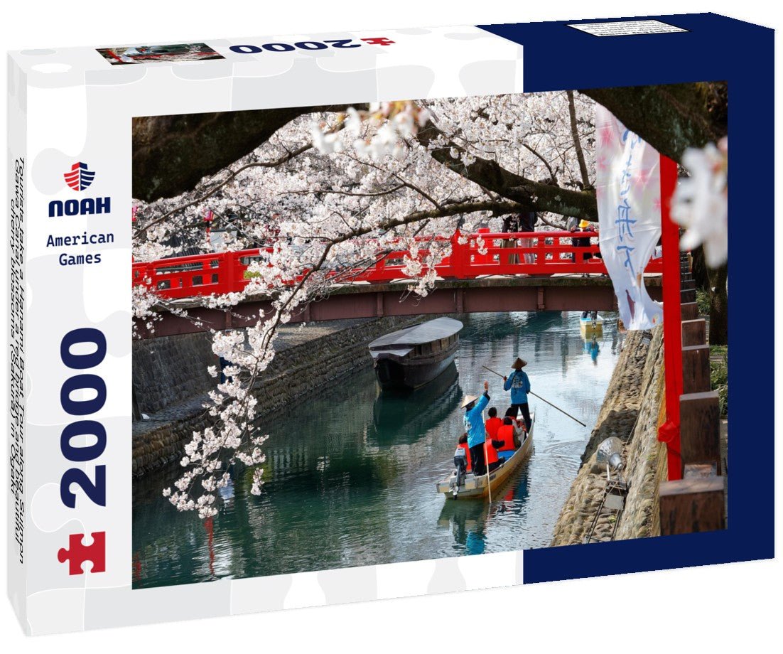 Tourists take a Hanami Boat Tour along Suimon-Gawa Canal under a red bridge and beautiful cherry blossoms (Sakura) in Ogaki 2000pc Puzzle La Vie Bien Tourists take a Hanami Boat Tour along Suimon-Gawa Canal under a red bridge and beautiful cherry blossoms (Sakura) in Ogaki 2000pc Puzzle