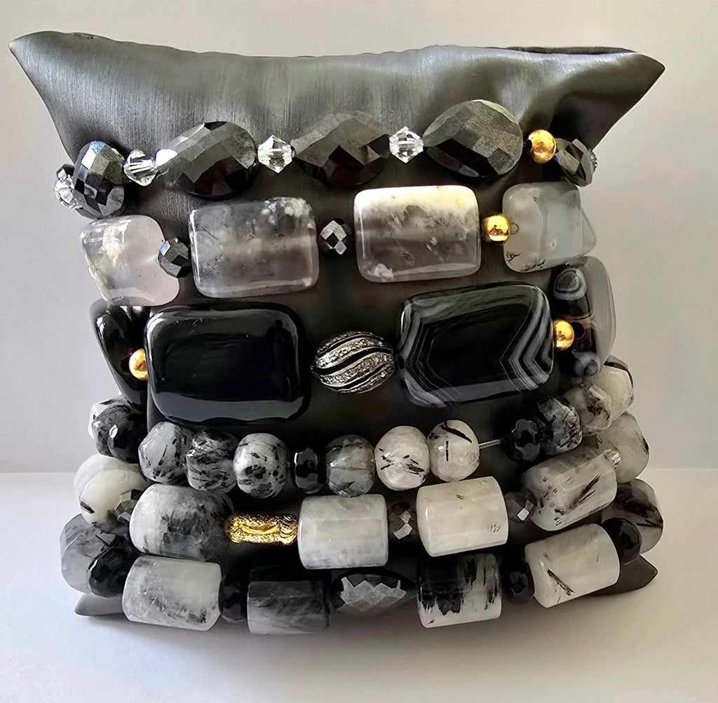 Tourmaline Quartz and Black Moissanite Bracelet