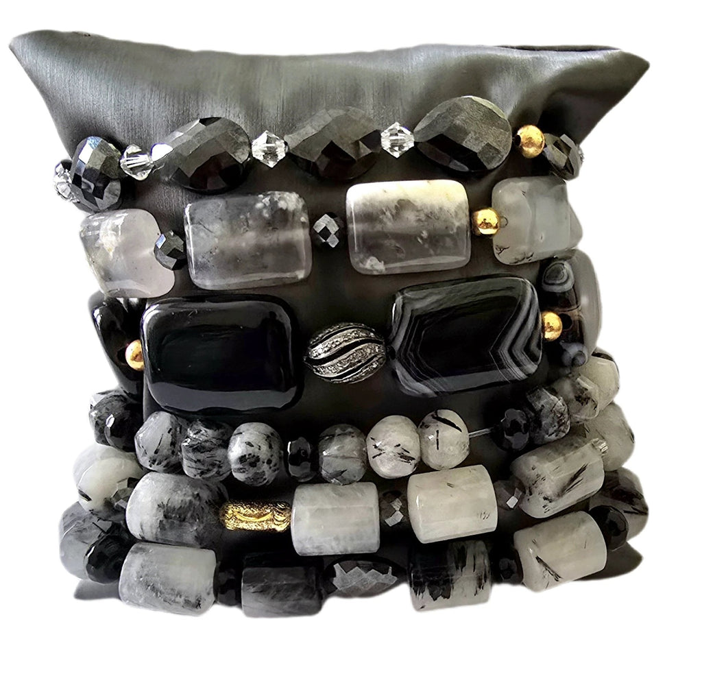 Tourmaline Quartz and Black Moissanite Bracelet