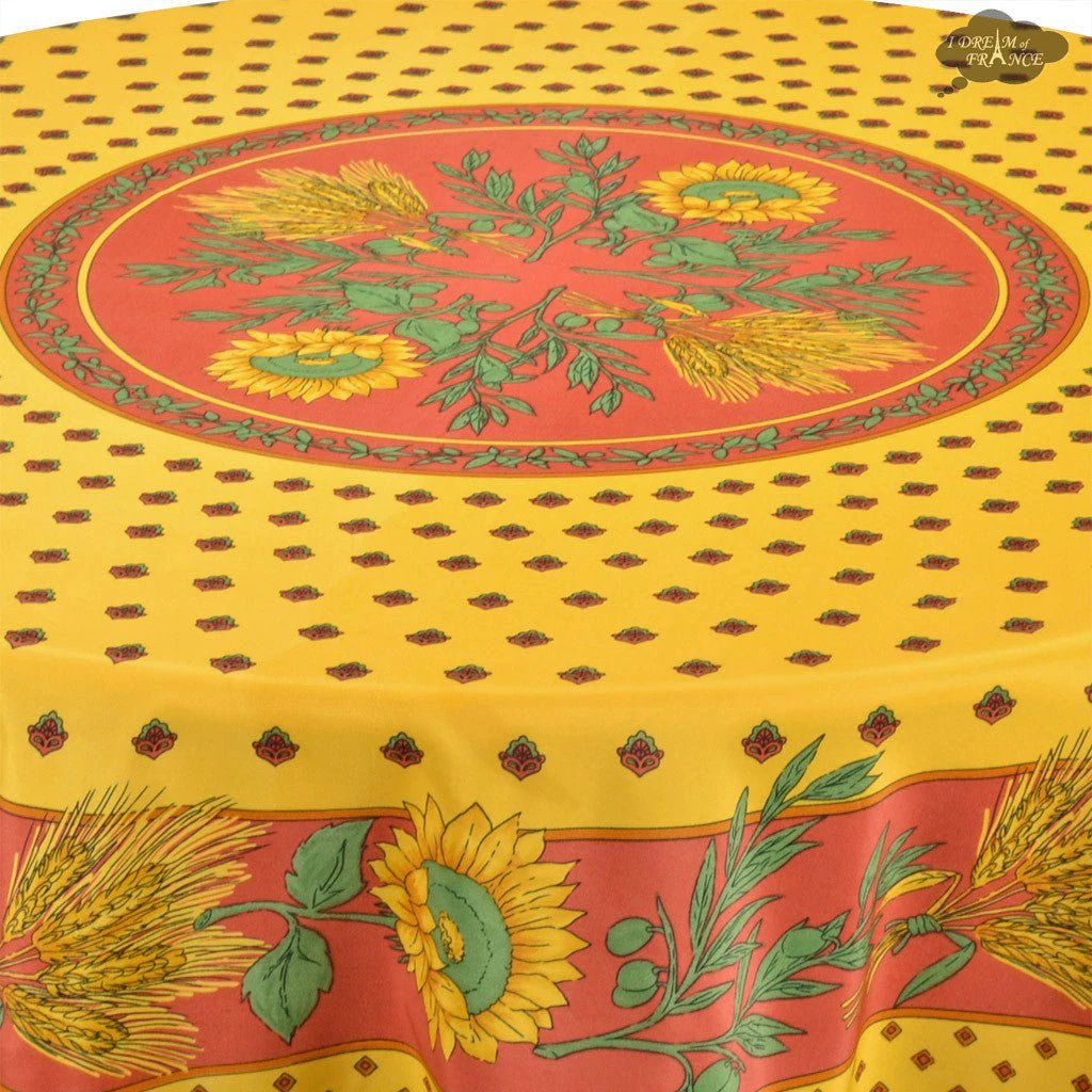 Tournesol Red/Yellow French Provencal Polyester Tablecloth - 70" Round by I Dream of France