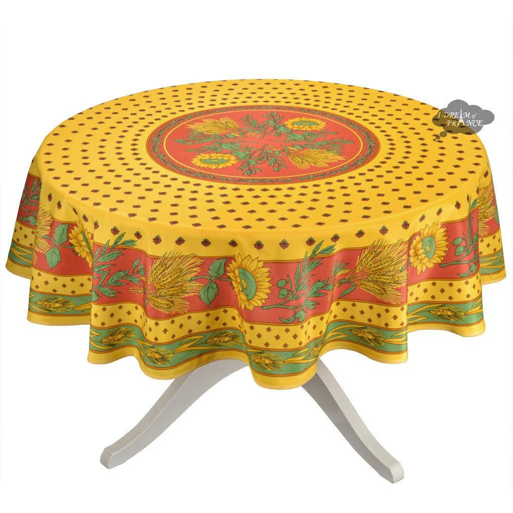 Tournesol Red/Yellow French Provencal Polyester Tablecloth - 70" Round by I Dream of France