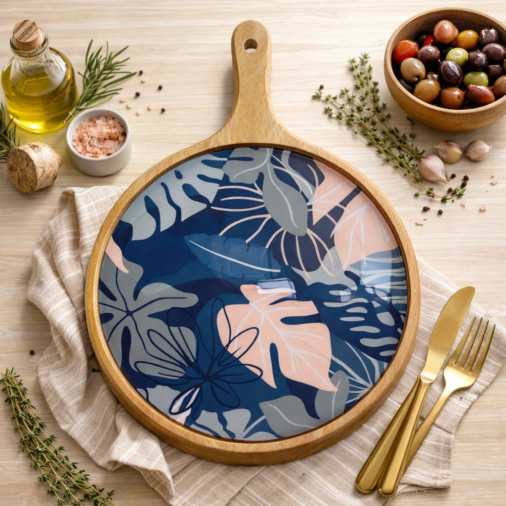 Charcuterie Board Pizza Serving Platter - Floral by Bohozena