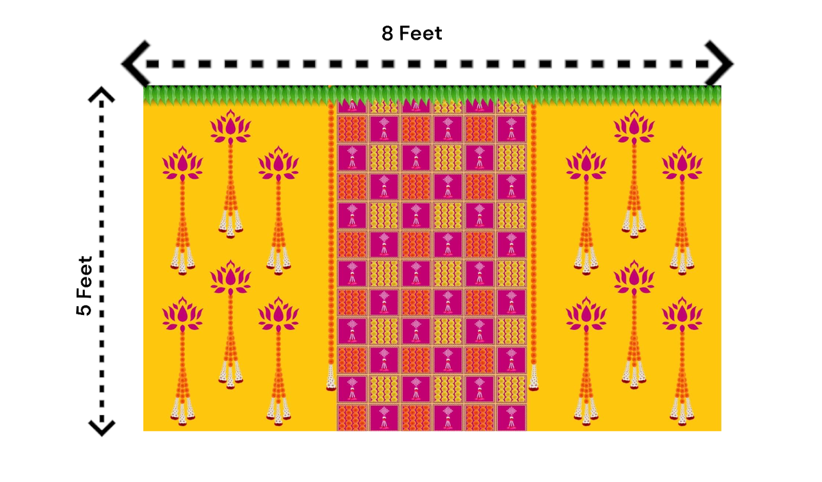 Traditional Indian Backdrop Banner for Diwali, Wedding, Seemantham Ceremony, Housewarming - 5 x 8 Feet Fabric Backdrop (1120) Festive Decor La Vie Bien Traditional Indian Backdrop Banner for Diwali, Wedding, Seemantham Ceremony, Housewarming - 5 x 8 Feet Fabric Backdrop (1120)