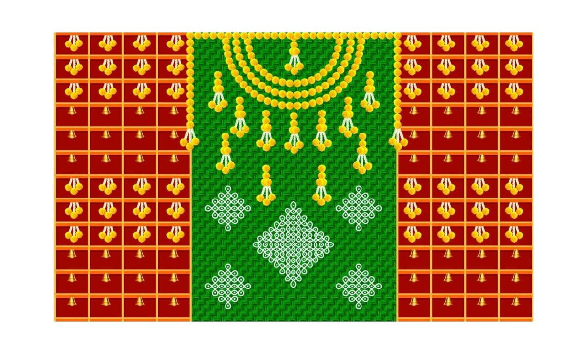Traditional Indian Backdrop for Diwali, Wedding, Housewarming - 5 x 8 Feet Fabric Backdrop (AS1436) La Vie Bien Traditional Indian Backdrop for Diwali, Wedding, Housewarming - 5 x 8 Feet Fabric Backdrop (AS1436)