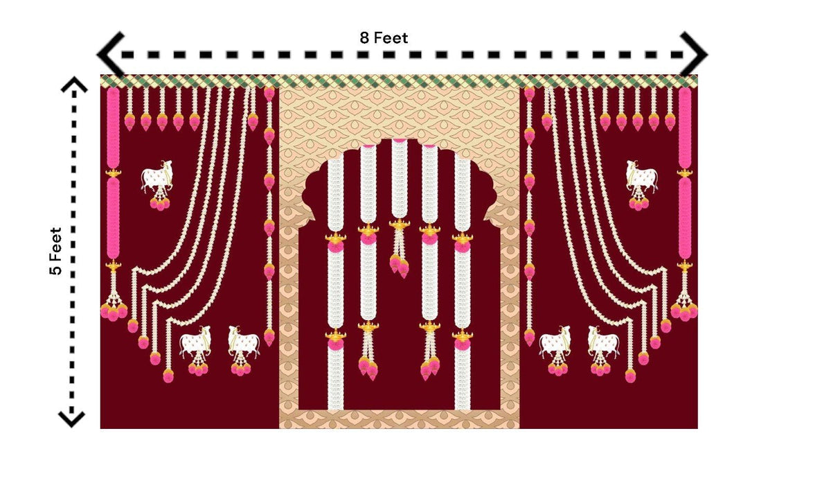 Traditional Pichwai Backdrop for Diwali, Wedding, Housewarming - 5 x 8 Feet Fabric Backdrop (1119) Festive Decor La Vie Bien Traditional Pichwai Backdrop for Diwali, Wedding, Housewarming - 5 x 8 Feet Fabric Backdrop (1119)