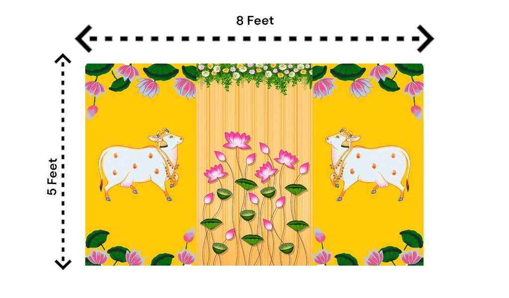 Traditional Pichwai Backdrop for Diwali, Wedding, Housewarming - 5 x 8 Feet Fabric Backdrop (1119) Festive Decor La Vie Bien Traditional Pichwai Backdrop for Diwali, Wedding, Housewarming - 5 x 8 Feet Fabric Backdrop (1119)