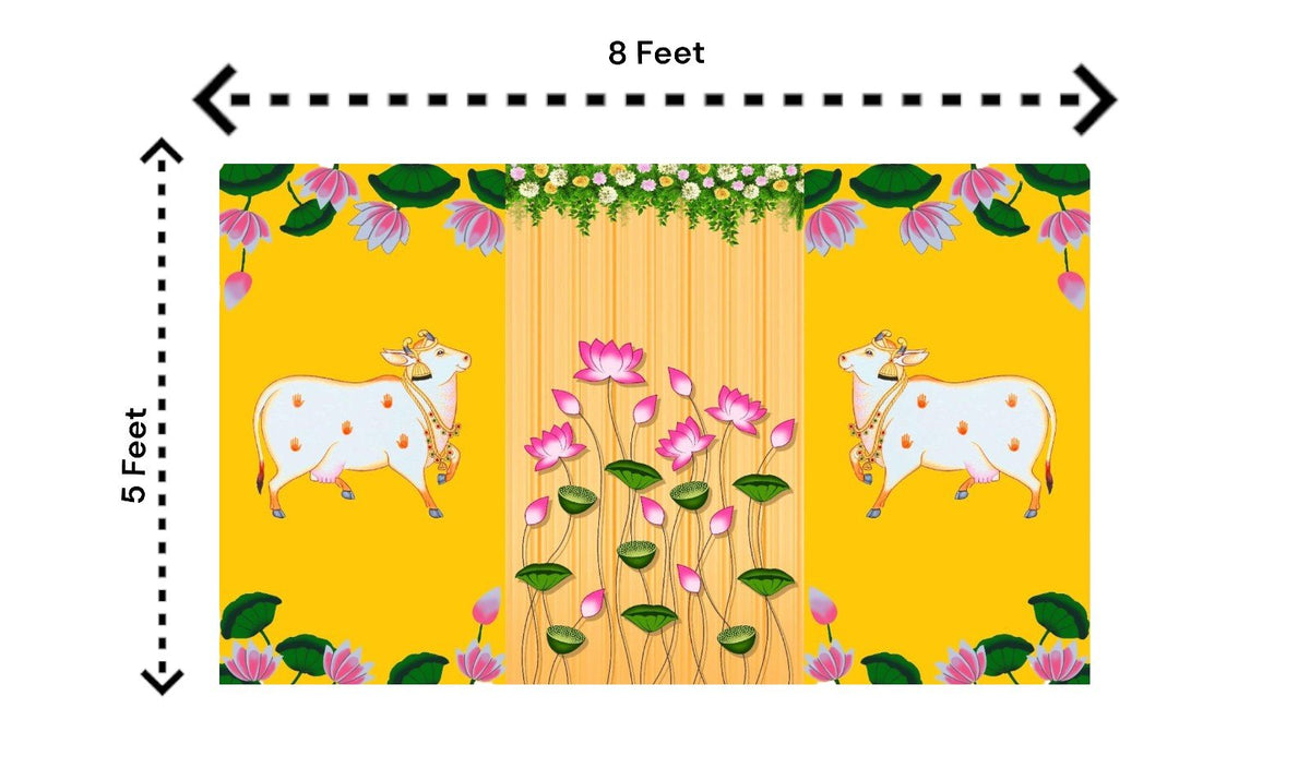 Traditional Pichwai Backdrop for Diwali, Wedding, Housewarming - 5 x 8 Feet Fabric Backdrop (1119) Festive Decor La Vie Bien Traditional Pichwai Backdrop for Diwali, Wedding, Housewarming - 5 x 8 Feet Fabric Backdrop (1119)