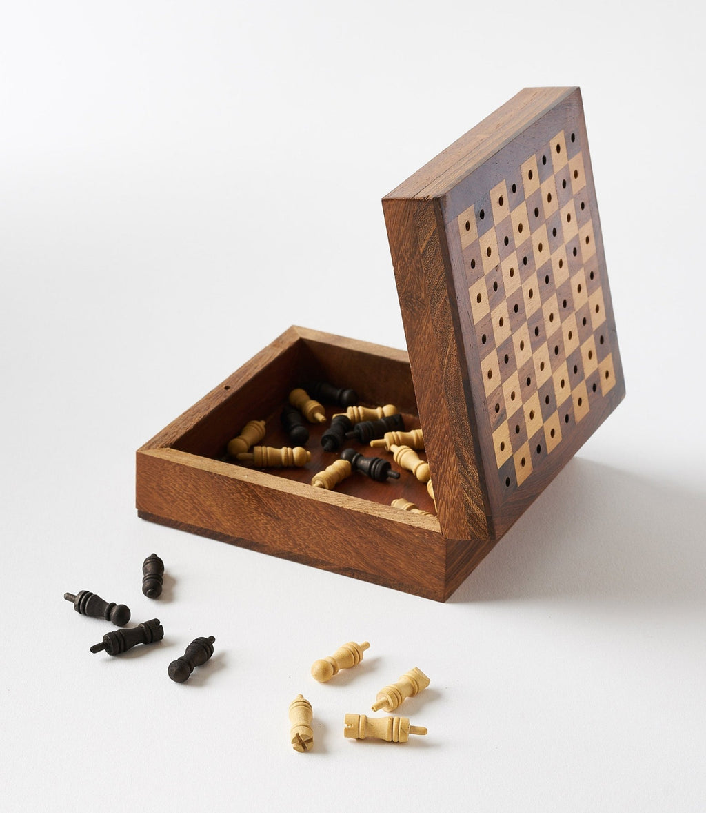 Travel Chess Game - Handcrafted Wood Pegs HME stock line La Vie Bien Travel Chess Game - Handcrafted Wood Pegs
