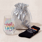 Treat Yo Self Gift Set | Jumbo Wine Glass & Pride Socks in Gift Bag | Ready to Gift! Gift Set La Vie Bien Treat Yo Self Gift Set | Jumbo Wine Glass & Pride Socks in Gift Bag | Ready to Gift!