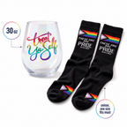 Treat Yo Self Gift Set | Jumbo Wine Glass & Pride Socks in Gift Bag | Ready to Gift! Gift Set La Vie Bien Treat Yo Self Gift Set | Jumbo Wine Glass & Pride Socks in Gift Bag | Ready to Gift!