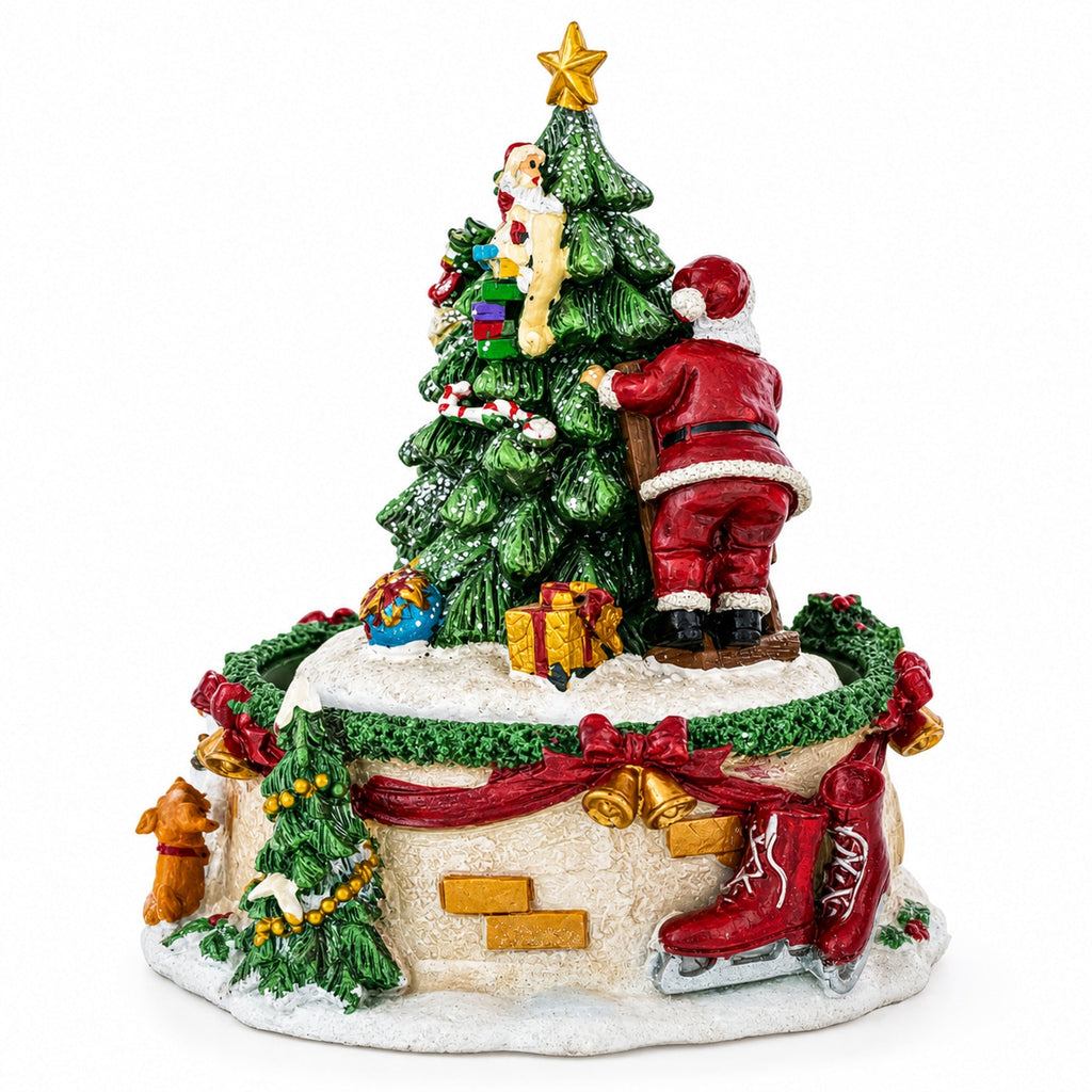 Tree Decorating Duo Spinning Musical Christmas Figurine Musical Figurines > Santa La Vie Bien Tree Decorating Duo Spinning Musical Christmas Figurine