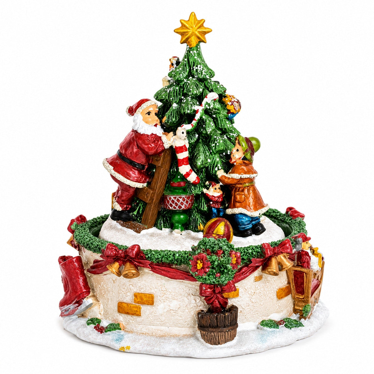 Tree Decorating Duo Spinning Musical Christmas Figurine Musical Figurines > Santa La Vie Bien Tree Decorating Duo Spinning Musical Christmas Figurine