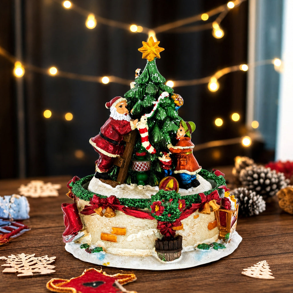 Tree Decorating Duo Spinning Musical Christmas Figurine Musical Figurines > Santa La Vie Bien Tree Decorating Duo Spinning Musical Christmas Figurine