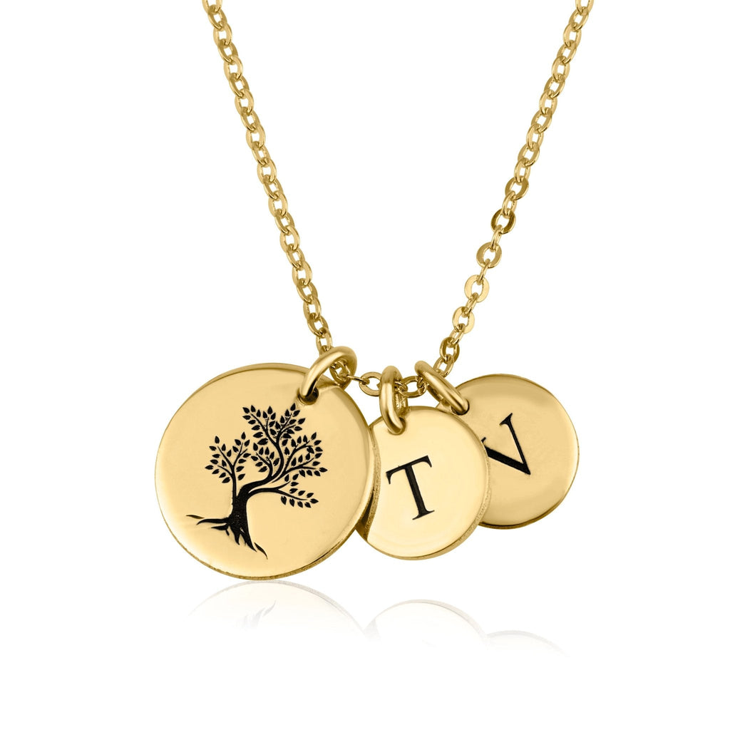 Tree Necklace with Initial Disk La Vie Bien Tree Necklace with Initial Disk