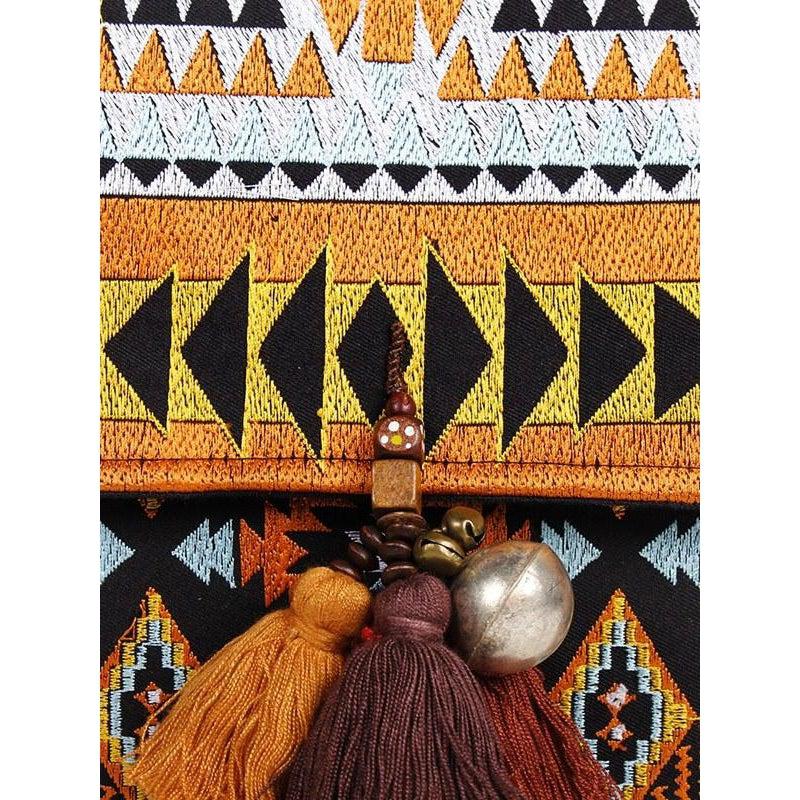 Tribal Clutch with Tassels & Bells - Thailand Bags La Vie Bien Tribal Clutch with Tassels & Bells - Thailand