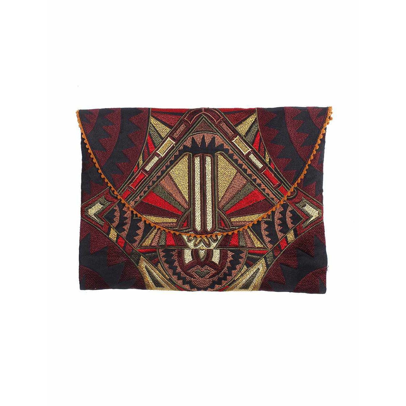 Tribal Embroidered Clutch Pompom Bag - Thailand Bags La Vie Bien Tribal Embroidered Clutch Pompom Bag - Thailand