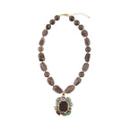 Tribecca Blue Abalone and Black Smoky Quartz Golden Statement Necklace by Barse Jewelry
