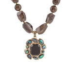 Tribecca Blue Abalone and Black Smoky Quartz Golden Statement Necklace by Barse Jewelry